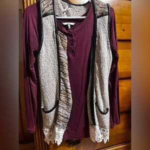 Gimmicks brand vest from Buckle and burgundy BKE top.